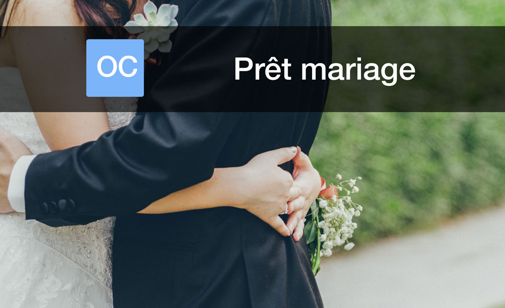 Couple de mariés enlacés avec le titre « Prêt mariage »